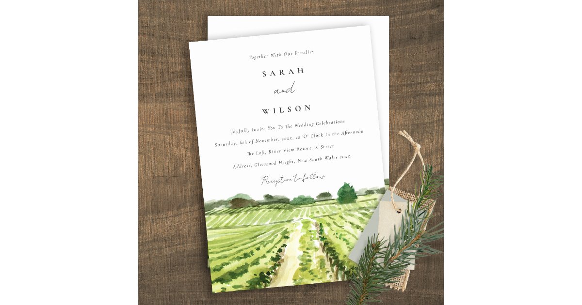 Watercolor Green Winery Vineyard Wedding Invite | Zazzle