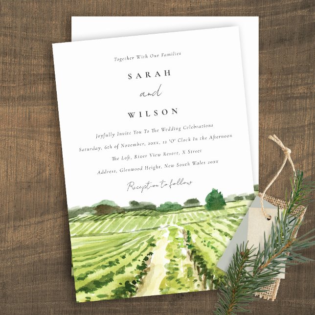 Watercolor Green Winery Vineyard Wedding Invite (Creator Uploaded)