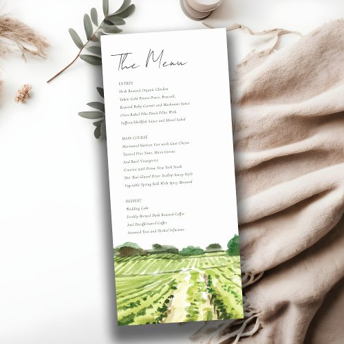 Watercolor Green Winery Vineyard Wedding Menu Card