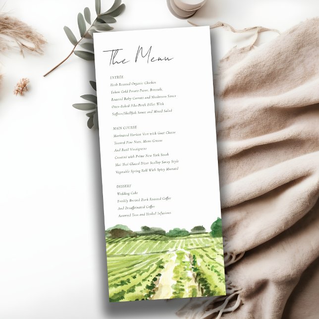 Watercolor Green Winery Vineyard Wedding Menu Card (Creator Uploaded)