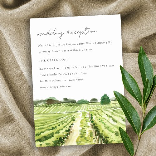 Watercolor Green Winery Vineyard Wedding Reception Enclosure Card