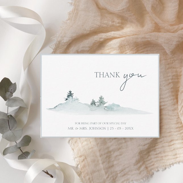 Watercolor Green Woodland Pine Wedding Thank You Card (Creator Uploaded)