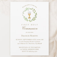 watercolor green wreath first holy communion