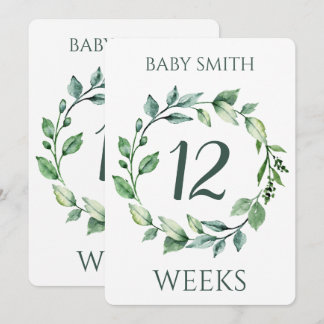 Watercolor Green Wreath Pregnancy Milestone Card