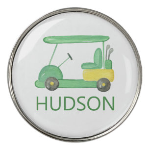 Watercolor Green & Yellow Golf Cart Custom Ball Marker