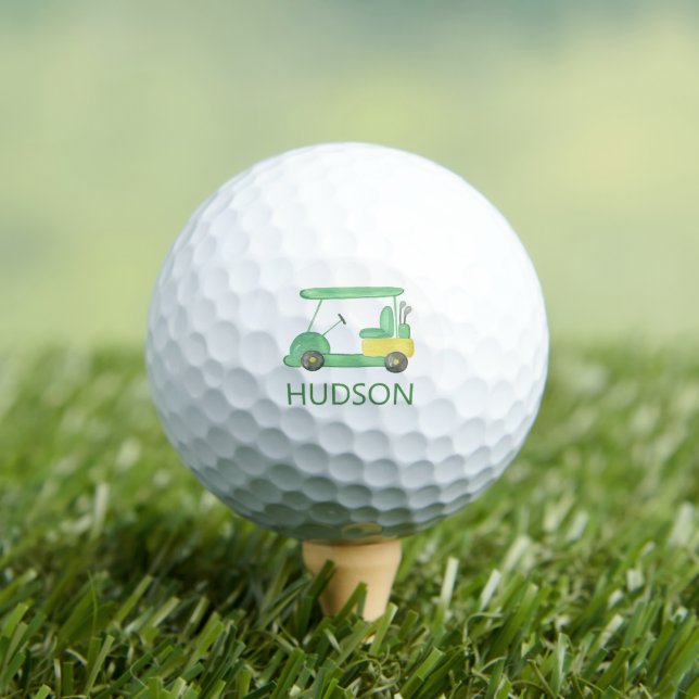 Watercolor Green & Yellow Golf Cart Custom Balls (Insitu Tee)