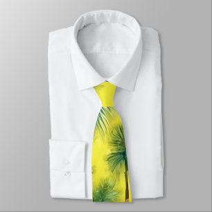 Watercolor Green & Yellow Palm Tree Pattern Neck Tie