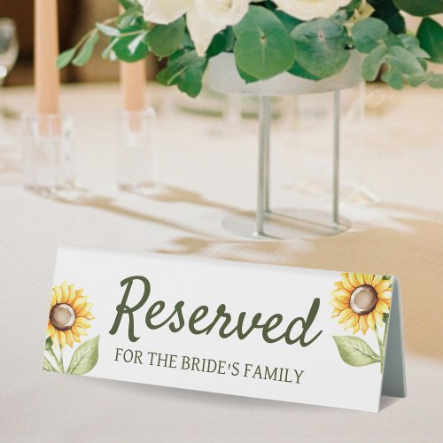 Watercolor Green Yellow Sunflower Wedding Reserved Table Tent Sign