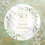 Watercolor Greenery 50th Wedding Anniversary Classic Round Sticker<br><div class="desc">Featuring delicate soft watercolor country garden greenery,  this chic botanical 50th wedding anniversary design can be personalized with your special fiftieth-anniversary information in elegant gold text. Designed by Thisisnotme©</div>