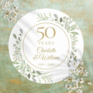 Watercolor Greenery 50th Wedding Anniversary Classic Round Sticker