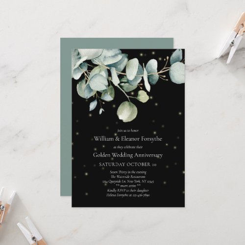 Watercolor Greenery 50th Wedding Anniversary  Invitation