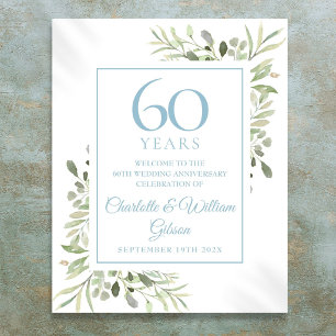 Watercolor Greenery 60th Anniversary Welcome Poster
