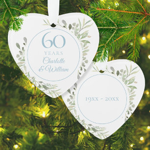 Watercolor Greenery 60th Wedding Anniversary Ornament