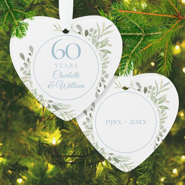 Watercolor Greenery 60th Wedding Anniversary Ornament (Watercolor Greenery 60th Wedding Anniversary Ornament)