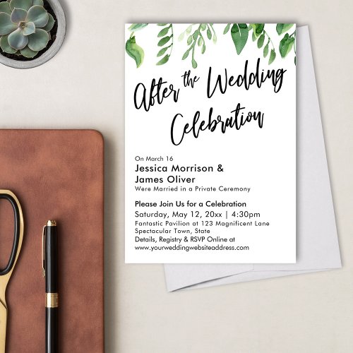 Watercolor Greenery After the Wedding Celebration Invitation