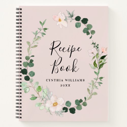 watercolor greenery and blush Recipe Book