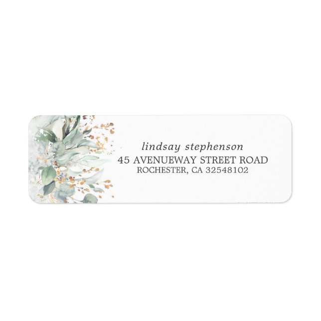 Watercolor Greenery and Eucalyptus Leaves Label (Front)