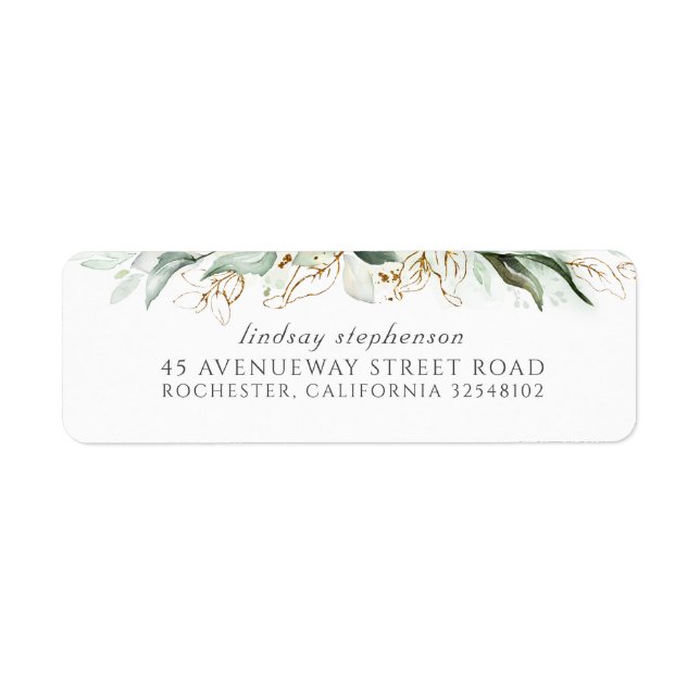 Watercolor Greenery and Eucalyptus Leaves Label (Front)