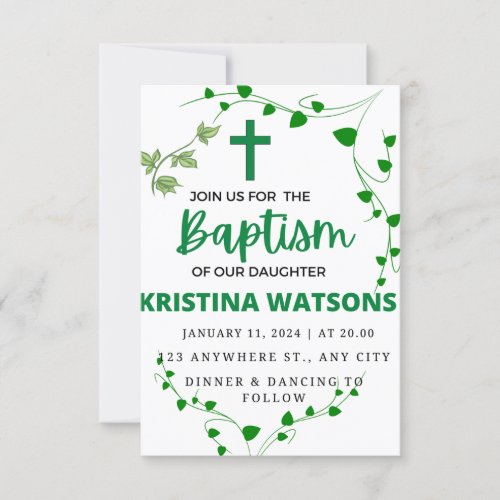  Watercolor Greenery and Flowers Baptism  Invitation