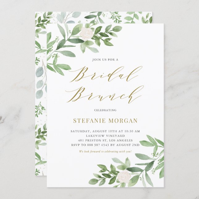 Watercolor Greenery and Flowers Bridal Brunch Invitation (Front/Back)