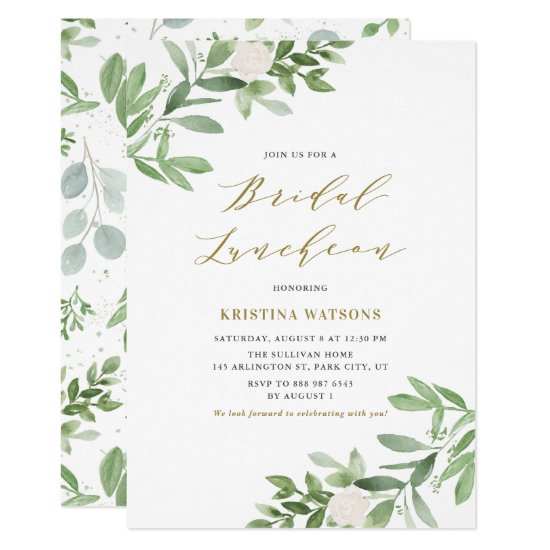 Watercolor Greenery and Flowers Bridal Luncheon Invitation