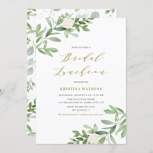 Watercolor Greenery and Flowers Bridal Luncheon Invitation