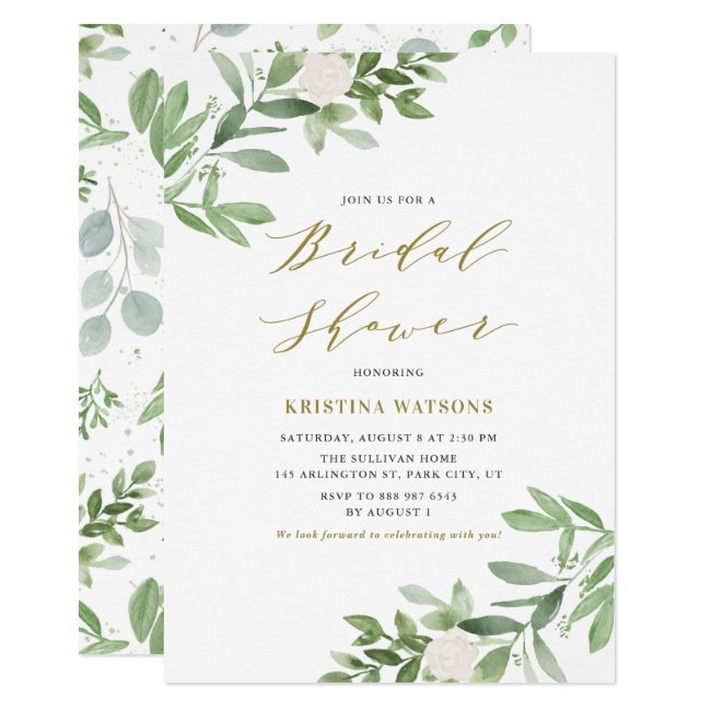 Watercolor Greenery and Flowers Bridal Shower Invitation