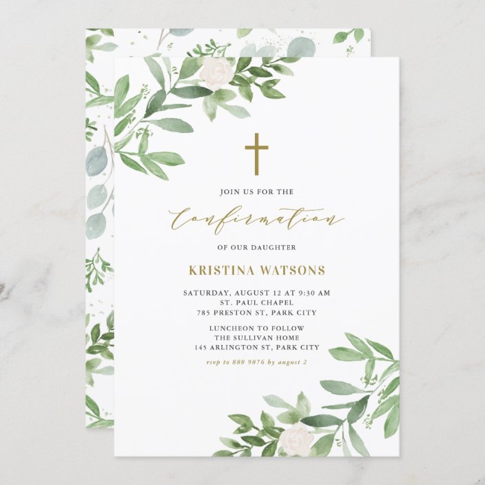 Watercolor Greenery and Flowers Confirmation Invitation | Zazzle.com