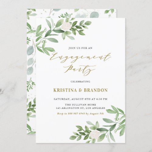 Watercolor Greenery and Flowers Engagement Party Invitation