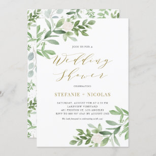 Watercolor Greenery and Flowers Wedding Shower Invitation