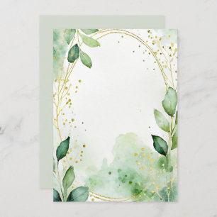 Watercolor greenery and gold blank Wedding Invitation