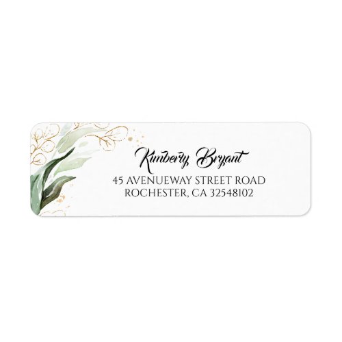 Watercolor Greenery and Gold Eucalyptus Leaves Label