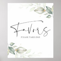 Watercolor Greenery and Gold Leaves Favors Sign