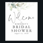 Watercolor Greenery and Gold Leaves Welcome Sign<br><div class="desc">Elegant greenery bridal shower or baby shower welcome sign poster</div>