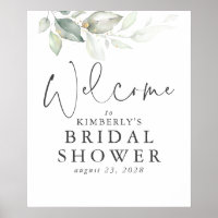 Watercolor Greenery and Gold Leaves Welcome Sign
