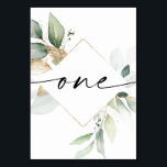 Watercolor Greenery and Gold Table Numbers One<br><div class="desc">This table number design features an elegant minimal script font. Click the "Click to customize further" button to edit the script wording's color and the background color. See the entire collection for more matching items!</div>