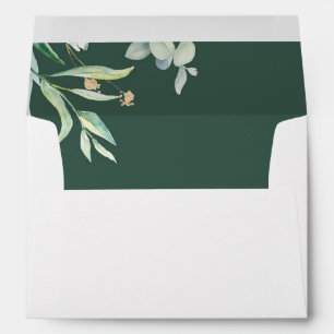 Watercolor Greenery and Gold Wedding Envelope