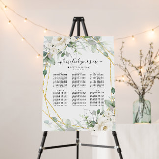 watercolor greenery and gold wedding seating chart foam board