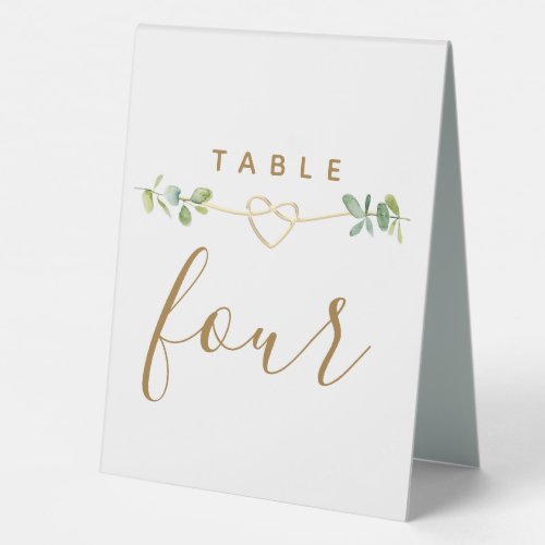 Watercolor Greenery and Gold Wedding Table Number Table Tent Sign
