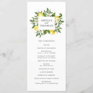 Watercolor Greenery and Lemons Wedding Ceremony Program
