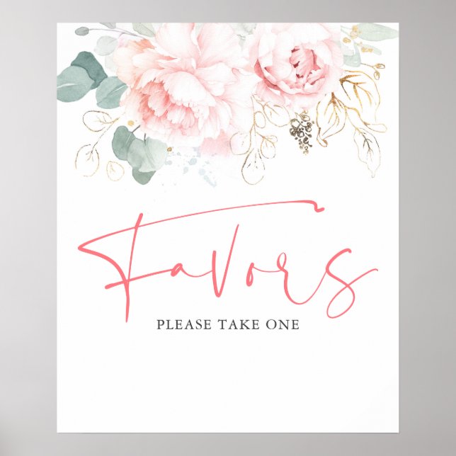 Watercolor Greenery and Pink Flowers Favors Sign (Front)