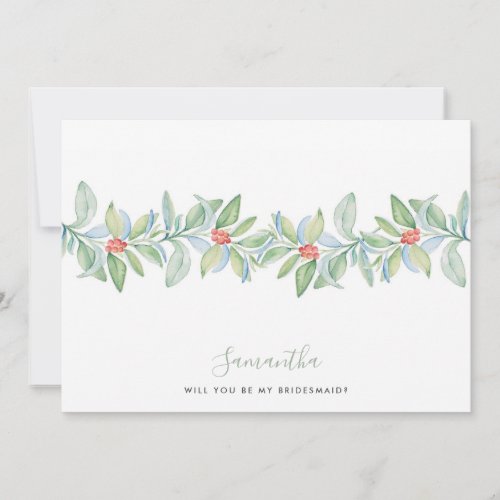 Watercolor Greenery and Red Berry Bridesmaid Cards