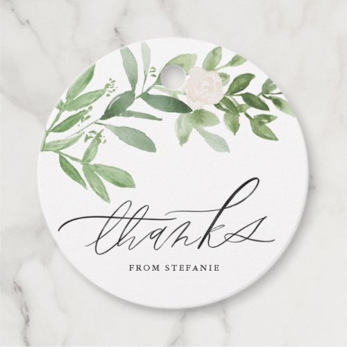 Watercolor Greenery and White Flower Thank You Favor Tags