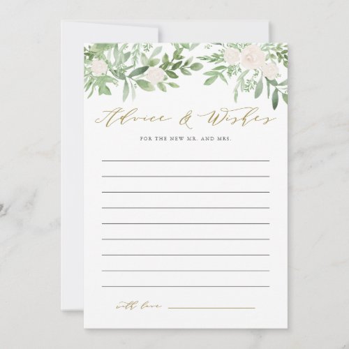 Watercolor Greenery and White Flower Wedding Advice Card