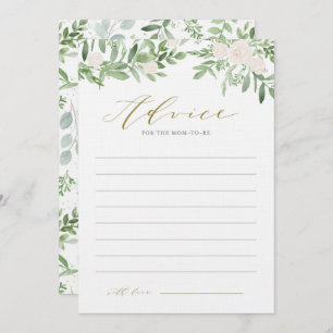 Watercolor Greenery and White Flowers Baby Shower  Advice Card