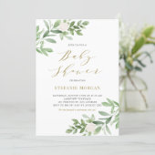 Watercolor Greenery and White Flowers Baby Shower Invitation (Standing Front)