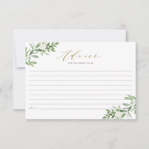 Watercolor Greenery and White Flowers Bride Advice Card