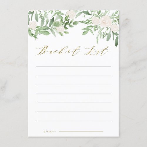 Watercolor Greenery and White Flowers Bucket List Enclosure Card