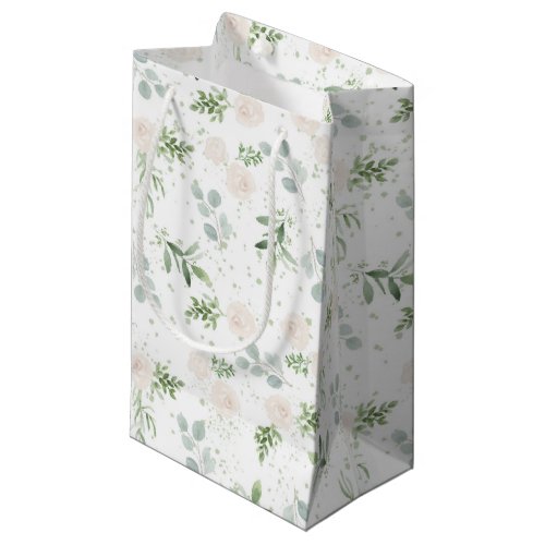 Watercolor Greenery and White Flowers Floral Small Gift Bag