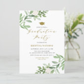 Watercolor Greenery and White Flowers Graduation Invitation (Standing Front)